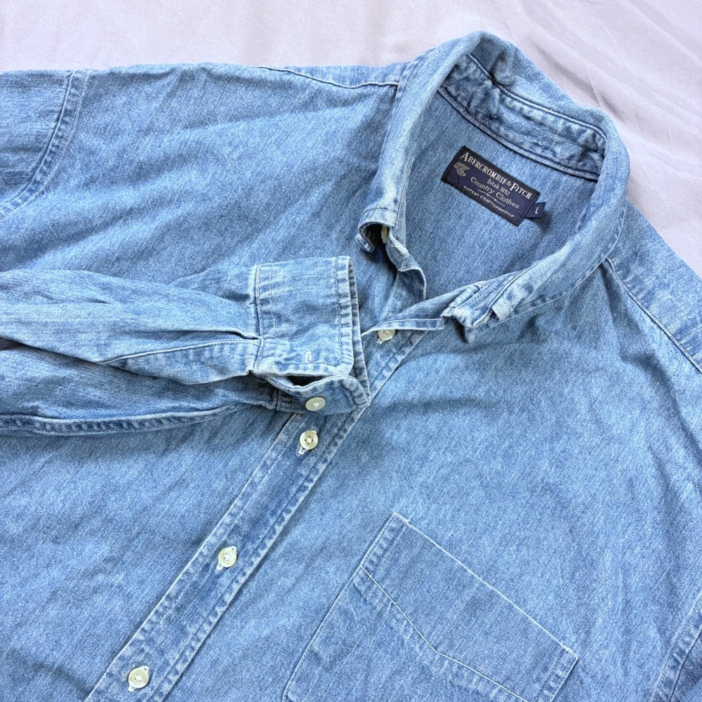 Abercrombie & Fitch The Big Shirt Denim Mens L Made in USA Oversized Classic